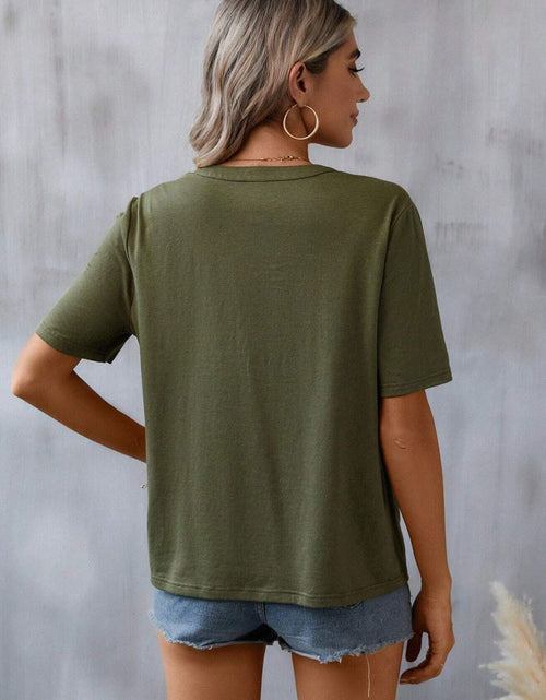 Load image into Gallery viewer, Embroidered Notched Short Sleeve T-Shirt
