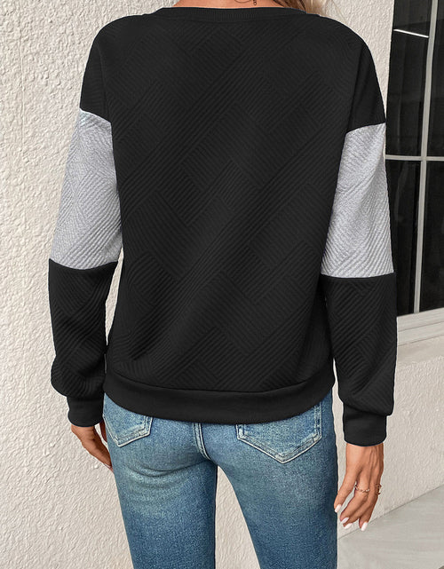 Load image into Gallery viewer, Perfee Textured Color Block Round Neck Sweatshirt
