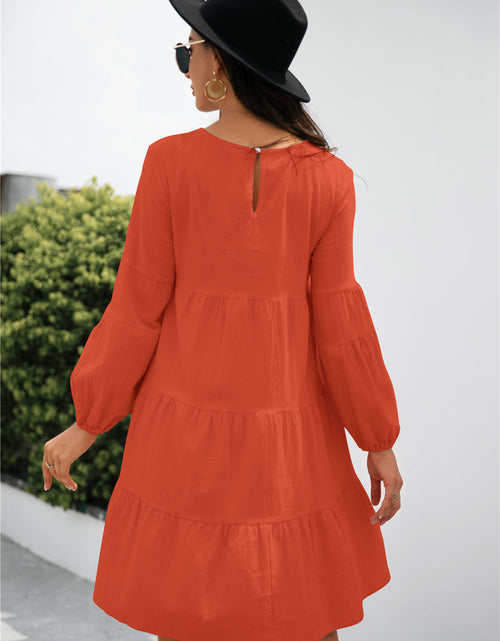 Load image into Gallery viewer, Balloon Sleeve Keyhole Tiered Dress
