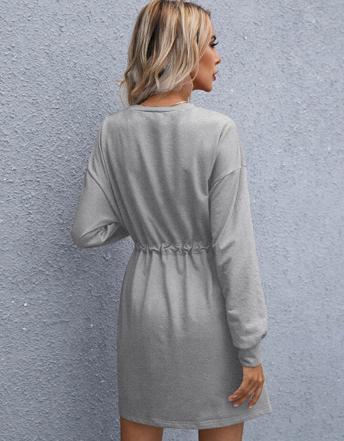 Load image into Gallery viewer, Ivy Lane Drawstring Round Neck Dropped Shoulder Mini Dress
