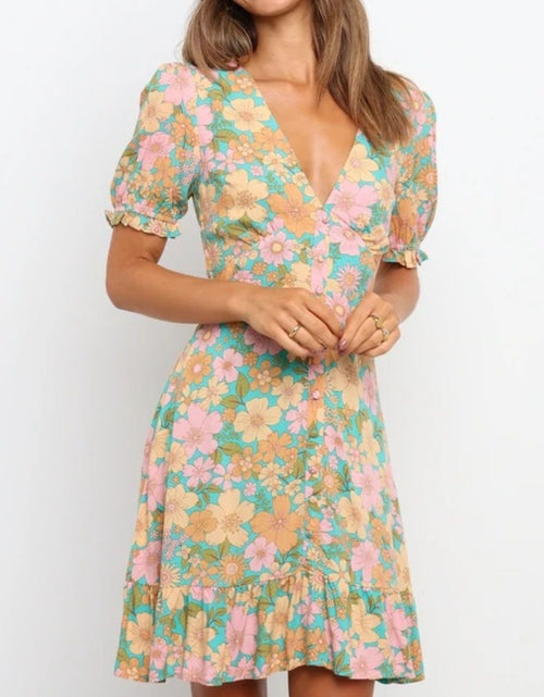 Load image into Gallery viewer, Ruffled Hem Printed Short Sleeve Mini Dress
