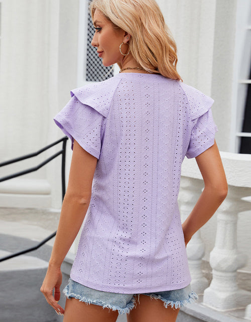 Load image into Gallery viewer, Eyelet Notched Short Sleeve T-Shirt
