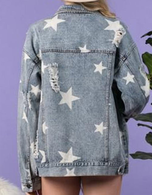 Load image into Gallery viewer, Star Distressed Denim Shacket

