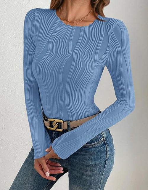 Load image into Gallery viewer, Textured Round Neck Long Sleeve Top
