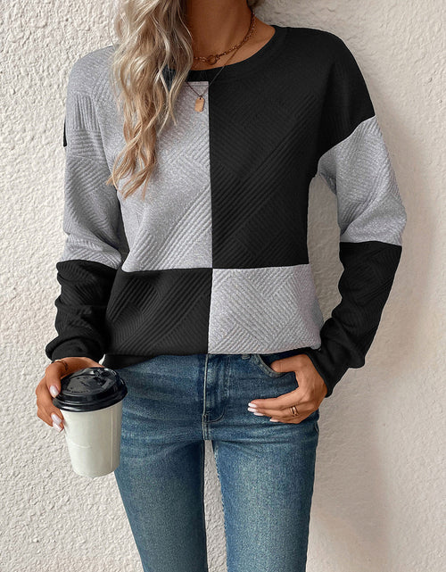 Load image into Gallery viewer, Perfee Textured Color Block Round Neck Sweatshirt
