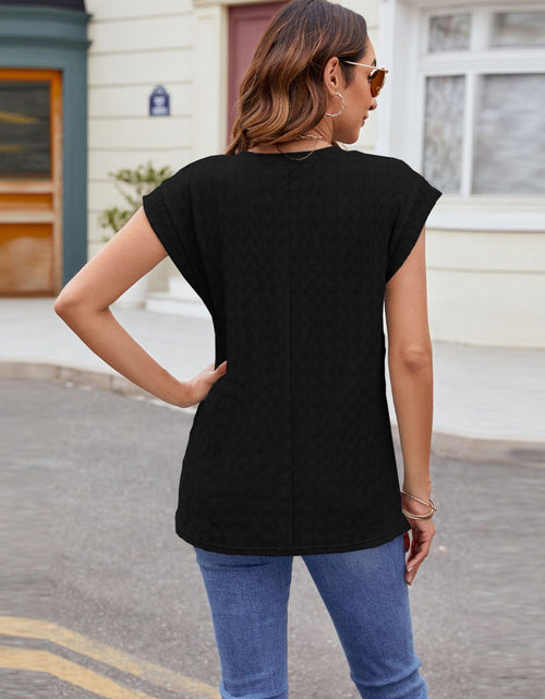 Load image into Gallery viewer, Textured Round Neck Cap Sleeve T-Shirt
