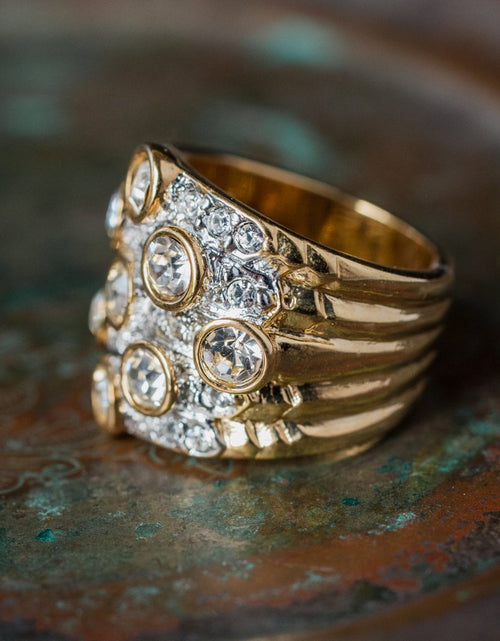 Load image into Gallery viewer, Vintage Pave Austrian Crystal Ring Womens Antique Ring 18k Yellow Gold Electroplated Made in USA by PVD Vintage Jewelry
