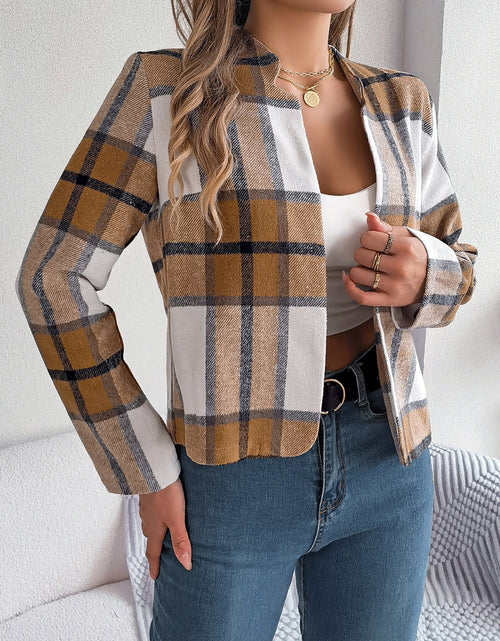 Load image into Gallery viewer, Plaid Open Front Long Sleeve Jacket
