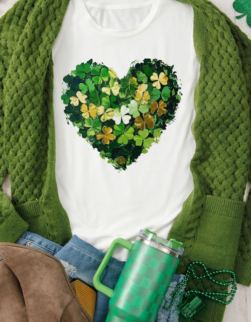 Load image into Gallery viewer, Clover Heart Round Neck Short Sleeve T-Shirt
