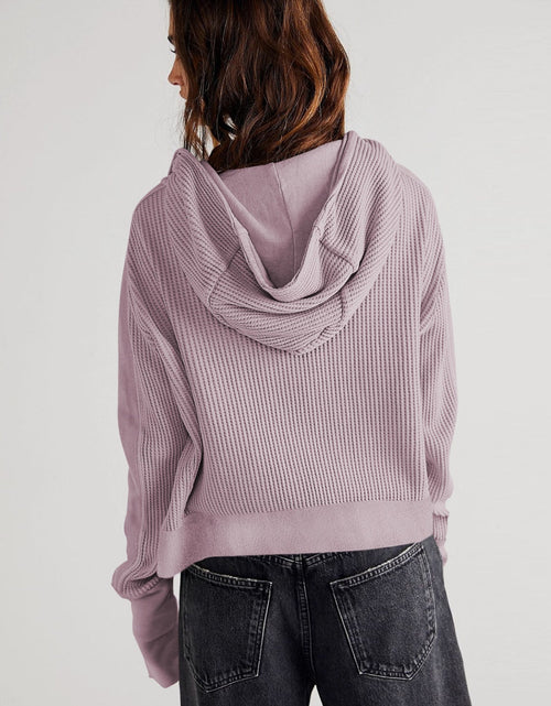 Load image into Gallery viewer, Waffle-Knit Dropped Shoulder Hooded Jacket
