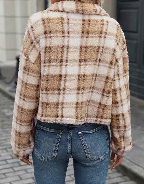 Load image into Gallery viewer, Plaid Button Up Collared Neck Long Sleeve Jacket
