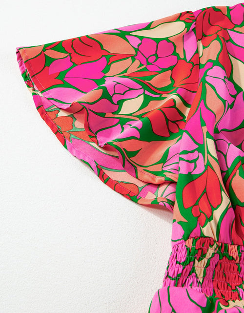 Load image into Gallery viewer, Frill Printed Notched Short Sleeve Midi Dress
