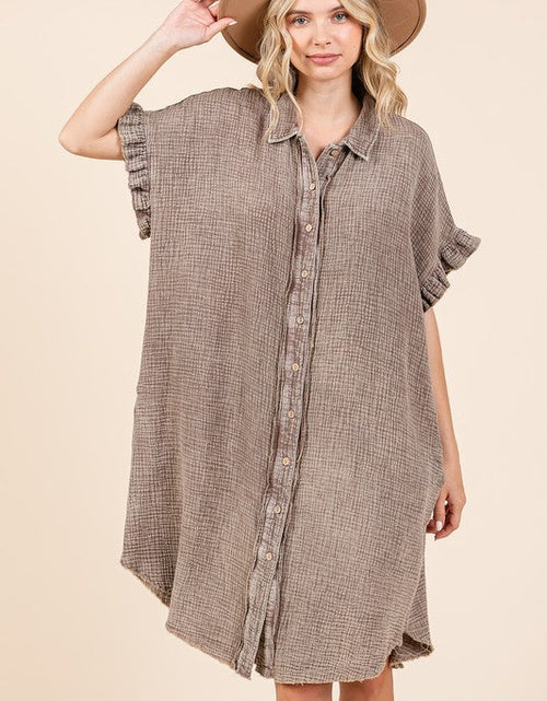 Load image into Gallery viewer, Mittoshop Mineral Wash Cotton Gauze Mini Shirt Dress
