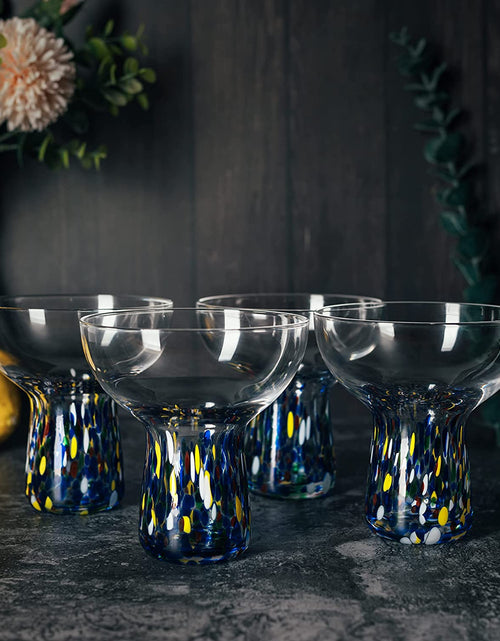 Load image into Gallery viewer, Stemless Margarita Glass – Set of 4 - Luxury Hand Blown Confetti Margaritas, for Cocktails, Water, Wine, Dessert, Martini &amp; Champagne Glasses Cinco de Mayo, Hand Blown Glass - Mexican Confetti Design by The Wine Savant
