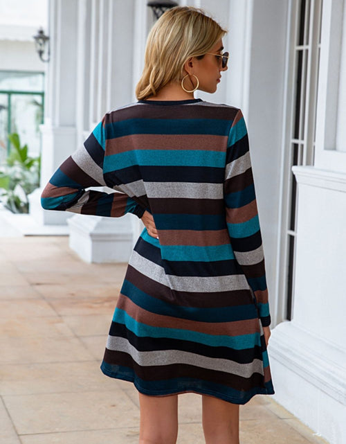 Load image into Gallery viewer, Striped Round Neck Long Sleeve Dress

