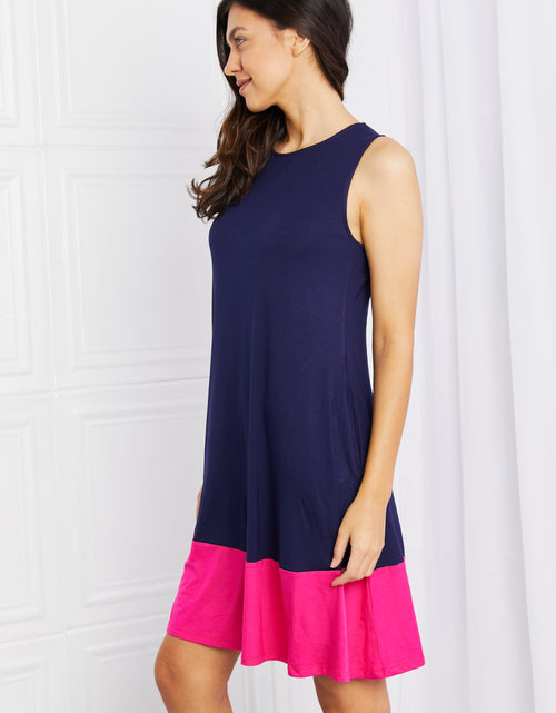 Load image into Gallery viewer, Yelete Full Size Two-Tone Sleeveless Mini Dress with Pockets

