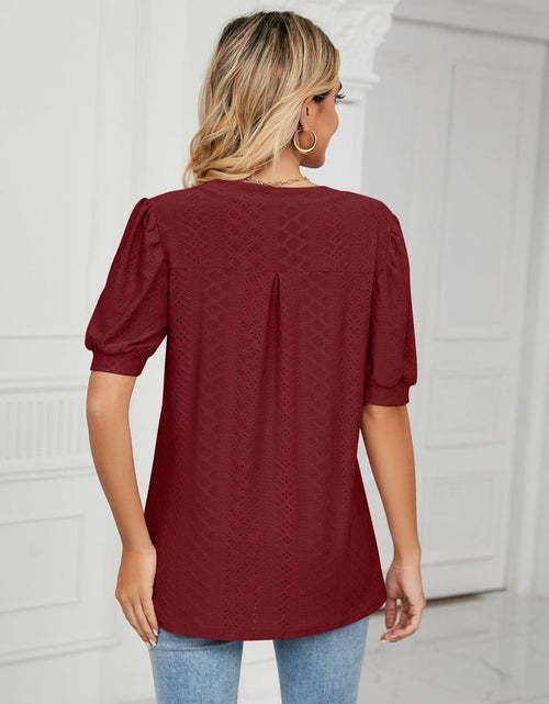 Load image into Gallery viewer, Florira Eyelet Notched Short Sleeve T-Shirt
