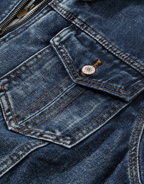 Load image into Gallery viewer, Fake Two-Piece Hooded Zip-Up Denim Jacket
