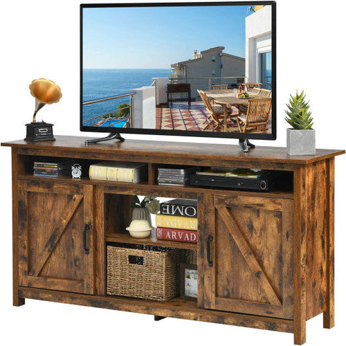 Load image into Gallery viewer, 60”Industrial TV Stand Entertainment Center with Shelve and Cabinet-Brown
