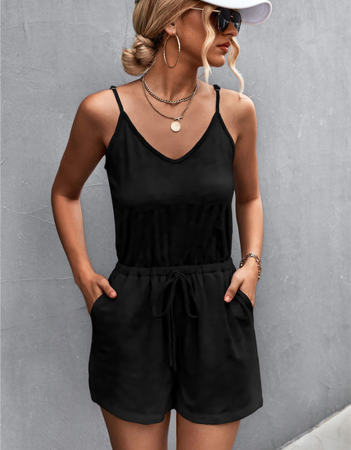 Load image into Gallery viewer, Spaghetti Strap V-Neck Pocket Romper
