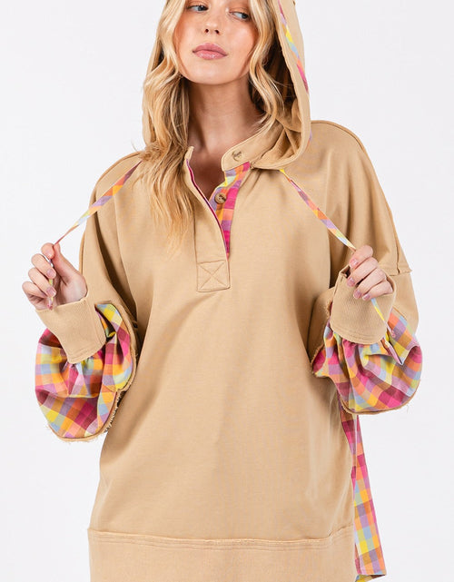 Load image into Gallery viewer, SAGE + FIG Full Size Plaid Print Washed Hoodie
