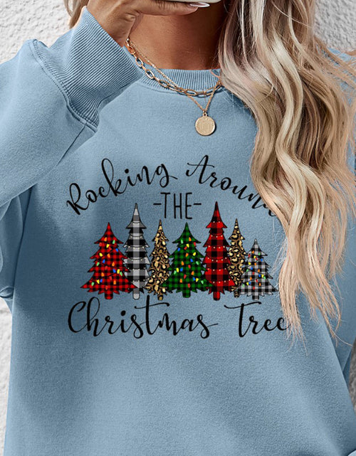 Load image into Gallery viewer, Christmas Tree Graphic Round Neck Sweatshirt
