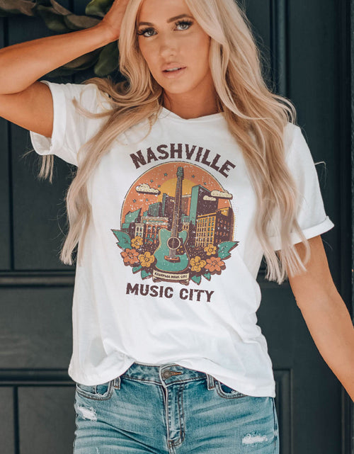 Load image into Gallery viewer, NASHVILLE MUSIC CITY Graphic Round Neck Tee
