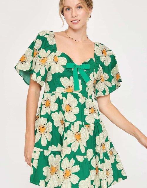 Load image into Gallery viewer, Umgee Full Size Daisy Print Mini Dress with Ribbon Details Plus Size
