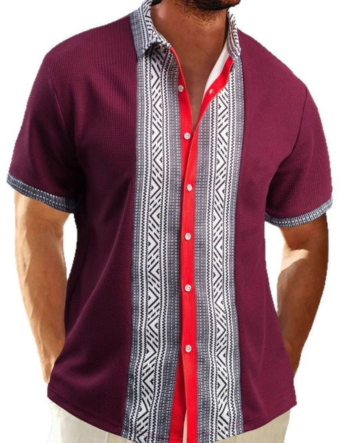 Load image into Gallery viewer, Men's Full Size Contrast Button Down Short Sleeve Shirt Plus Size
