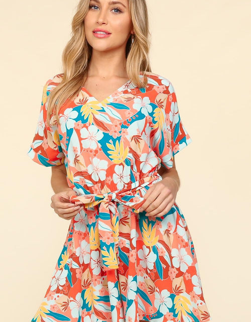 Load image into Gallery viewer, Haptics Tropical Floral Short Sleeve Tied Romper
