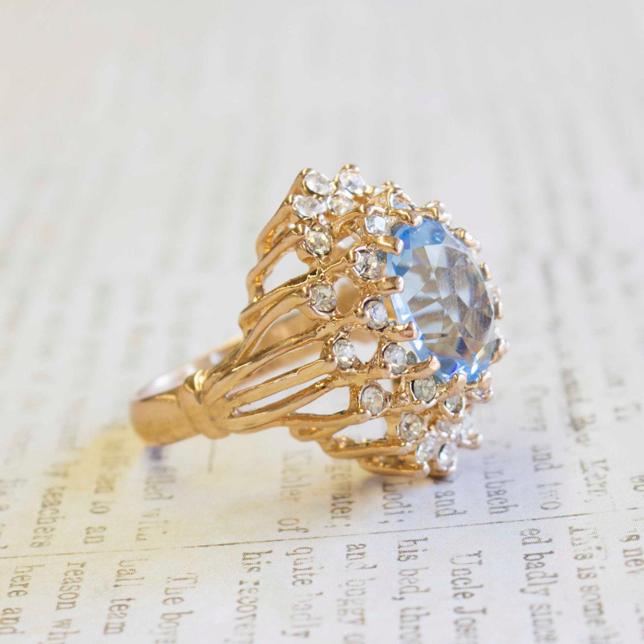 Vintage Women's Austrian Crystal Cocktail Ring 18k Gold Electroplated Birthstone Ring for Women by PVD Vintage Jewelry