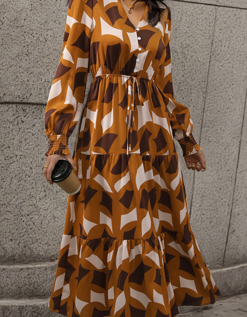 Load image into Gallery viewer, Perfee Printed Tied Pocketed Lantern Sleeve Dress
