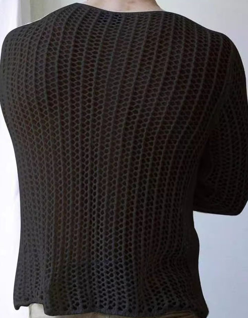 Load image into Gallery viewer, Men's Full Size Hollow Out Round Neck Long Sleeve Top Plus Size
