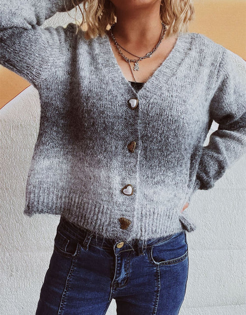 Load image into Gallery viewer, Gradient Heart Shape Button V-Neck Cardigan

