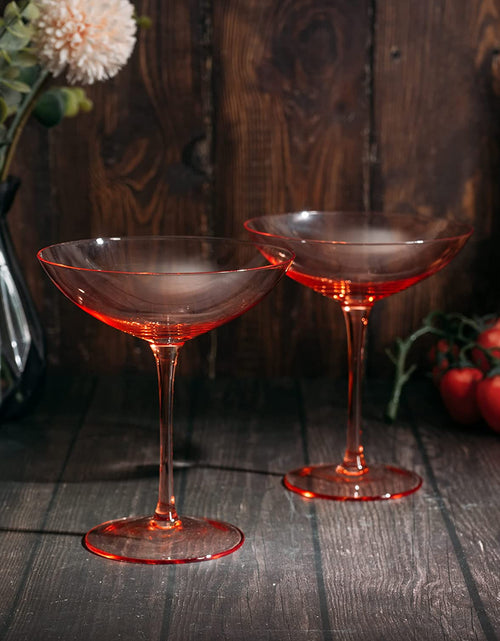 Load image into Gallery viewer, The Wine Savant Champagne Coupes 12oz Colorful Champagne Glasses, Prosecco, Mimosa Glasses Set, Cocktail Glass Set, Bar Glassware Luster Glasses (2, Orange) by The Wine Savant
