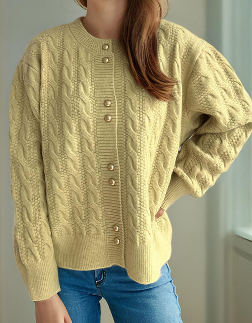 Load image into Gallery viewer, Cable-Knit Round Neck Long Sleeve Cardigan
