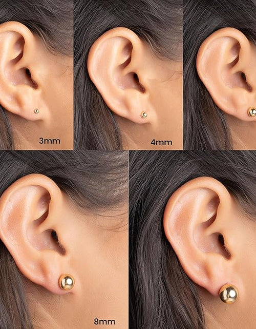 Load image into Gallery viewer, 14k Gold Ball Stud Earrings Set, Sizes 3-14MM, High Polish Finish Ball Suds
