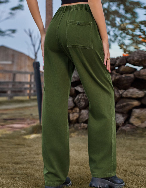 Load image into Gallery viewer, High Waist Cargo Straight Jeans
