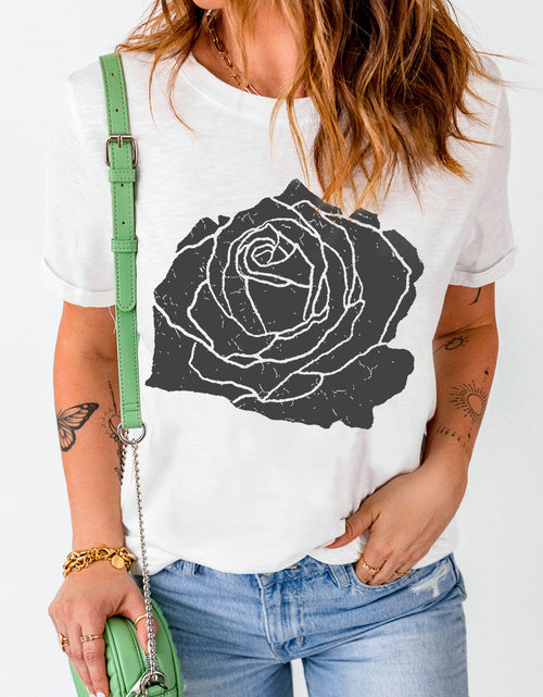 Load image into Gallery viewer, Rose Graphic Round Neck Short Sleeve T-Shirt
