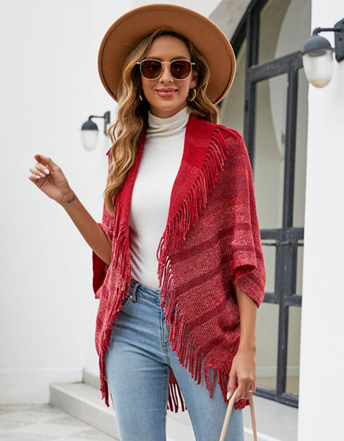 Load image into Gallery viewer, Fringe Detail Open Front Poncho
