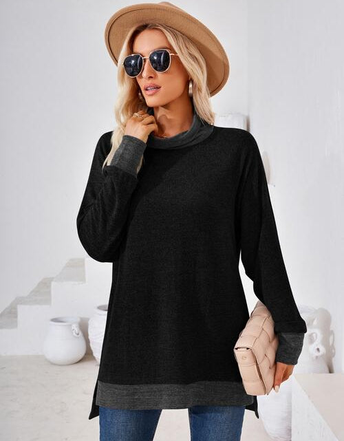 Load image into Gallery viewer, Contrast Mock Neck Long Sleeve T-Shirt
