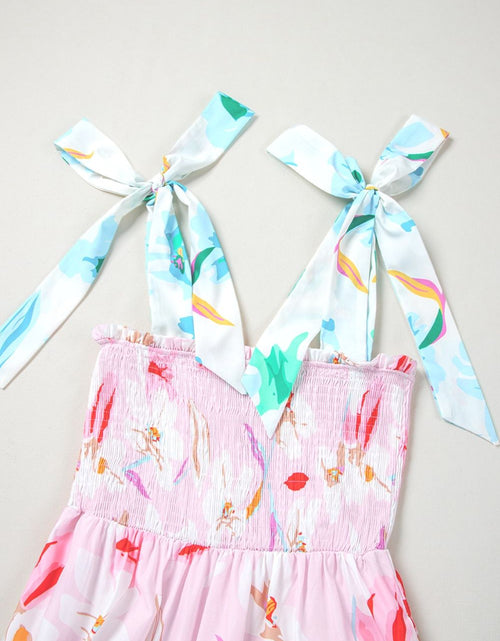 Load image into Gallery viewer, Floral Print Knotted Shoulder Smocked Maxi Dress
