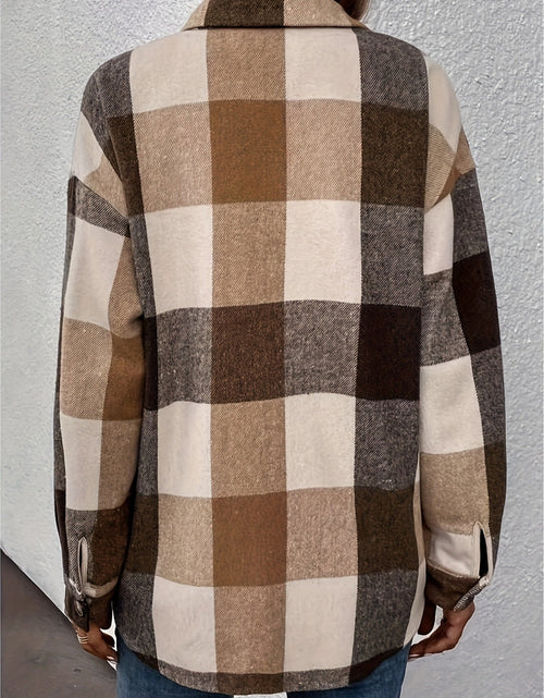 Load image into Gallery viewer, Curved Hem Plaid Collared Neck Shacket
