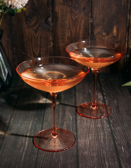 Load image into Gallery viewer, The Wine Savant Champagne Coupes 12oz Colorful Champagne Glasses, Prosecco, Mimosa Glasses Set, Cocktail Glass Set, Bar Glassware Luster Glasses (2, Orange) by The Wine Savant

