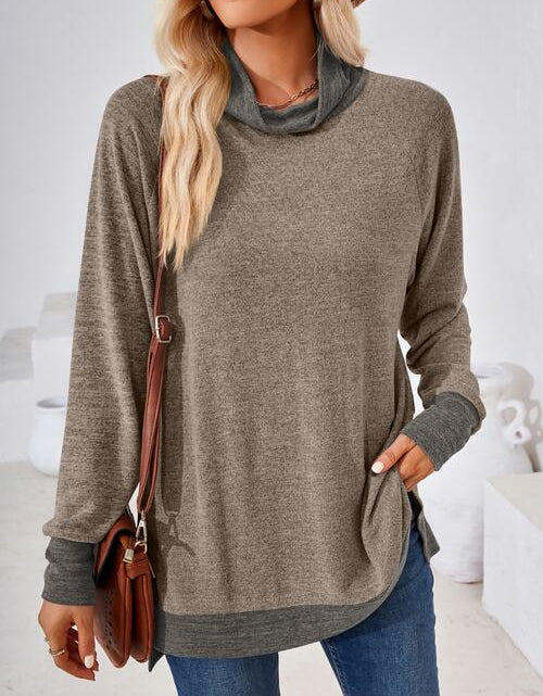 Load image into Gallery viewer, Contrast Mock Neck Long Sleeve T-Shirt
