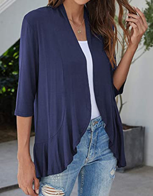 Load image into Gallery viewer, Open Front Ruffle Trim Cardigan
