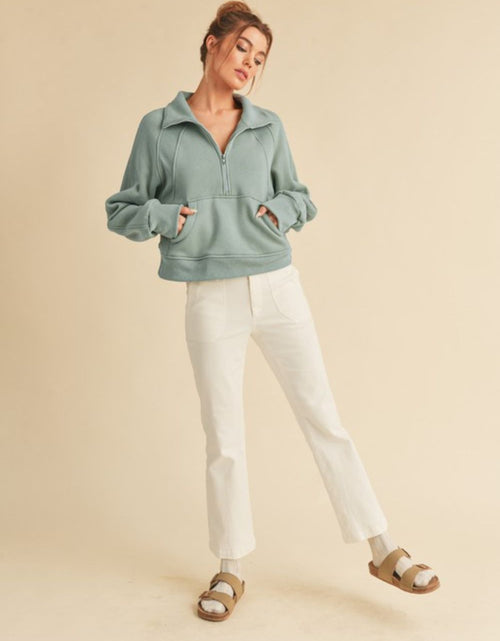 Load image into Gallery viewer, Aemi + Co Half Zip Raglan Sleeve Sweatshirt with Kangaroo Pocket
