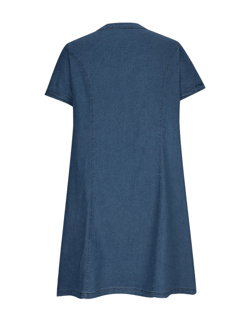 Load image into Gallery viewer, Full Size Notched Short Sleeve Denim Dress
