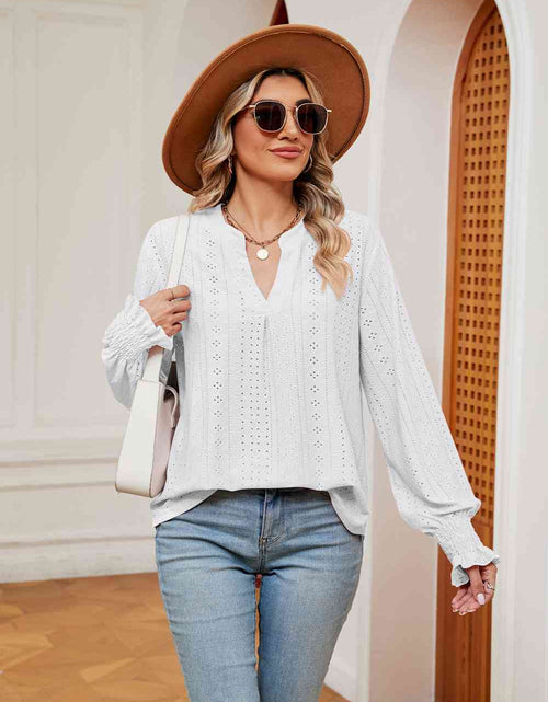 Load image into Gallery viewer, Notched Neck Flounce Sleeve Blouse
