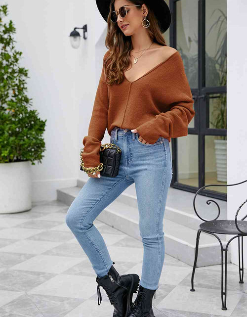 Load image into Gallery viewer, V-Neck Drop Shoulder Long Sleeve Knit Top
